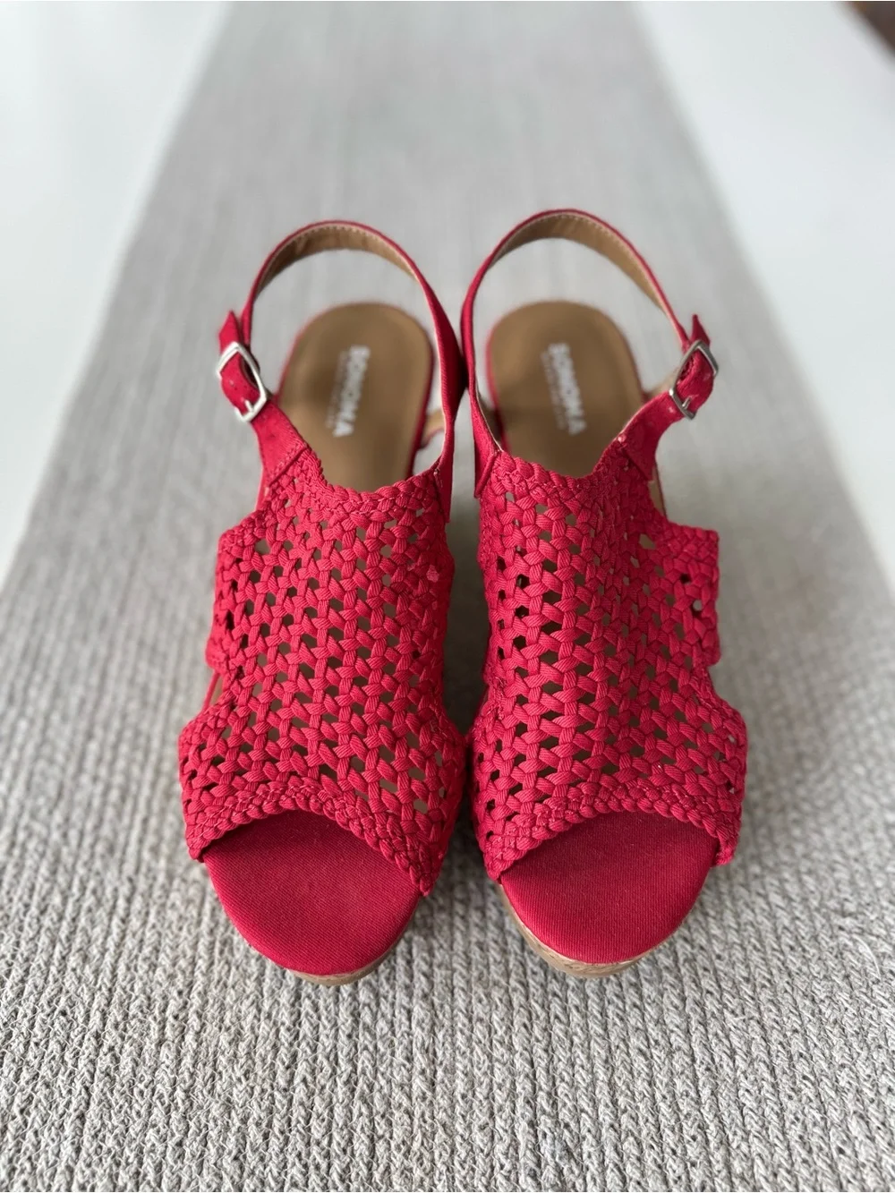 Sonoma Red Woven Crochet Cork Wedge Ankle Strap Platform Sandals Size 7.5